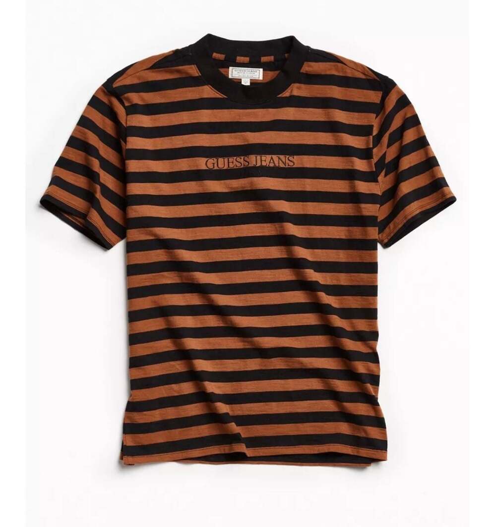 Guess Jeans USA Striped Crewneck T-Shirt Brown and Black - Picture 4 of 6